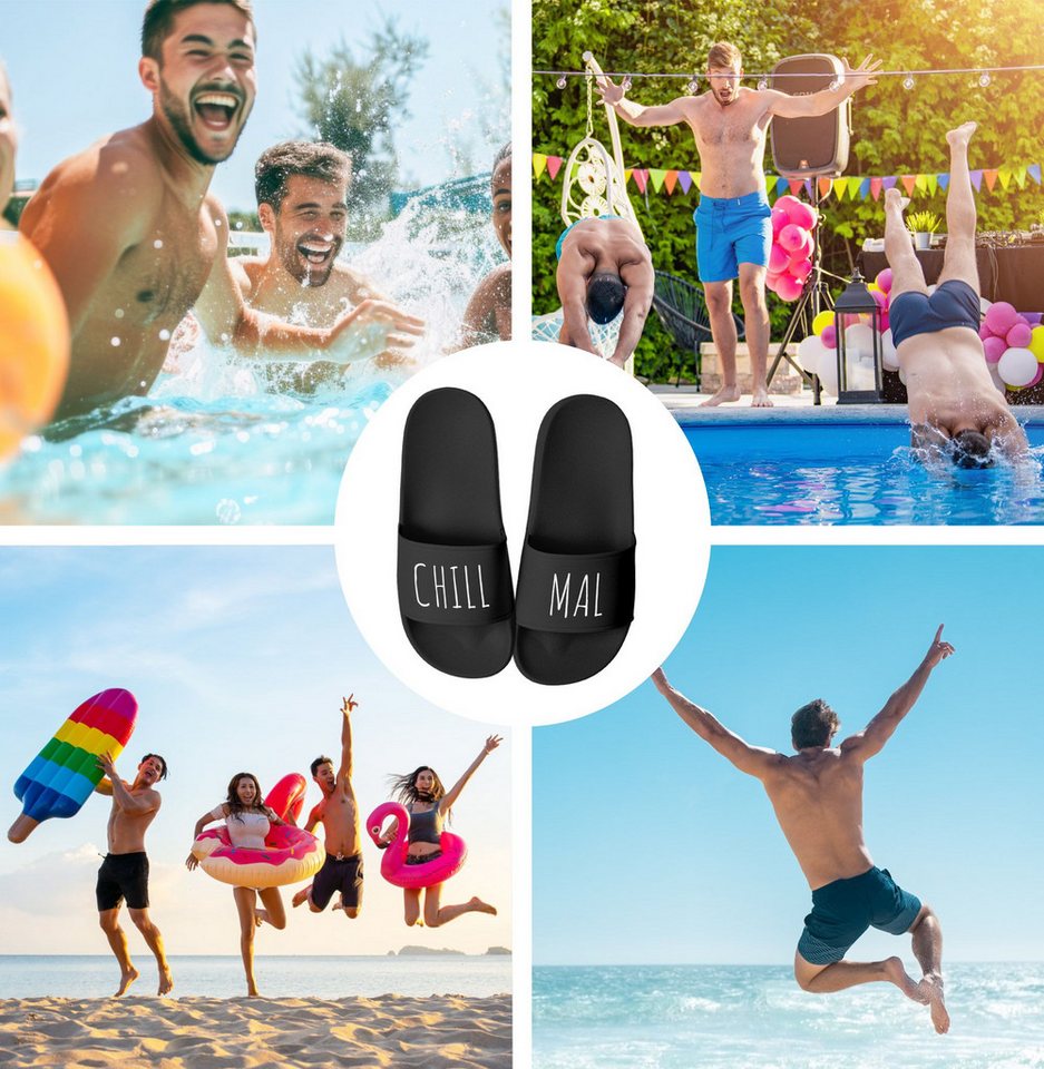MoonWorks Badeschlappen mit Spruch Lustig Chill Mal Badelatschen Relax Unisex Badesandale Bild 3