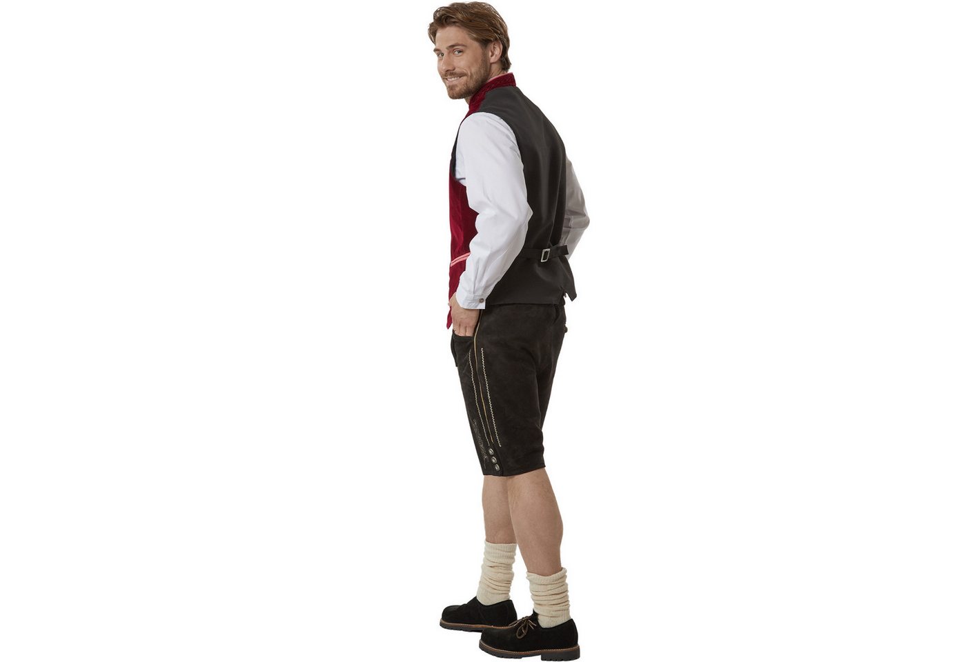 dressforfun Anzugweste Trachtenweste, vielseitig mit Lederhose, Hemd oder Jeans (Alpenweste Noah, Konfektionsgröße 58 in rot) Pflegeleichter Samtstoff, Stehkragen mit Karomuster, Kunststoffknöpfe Bild 4