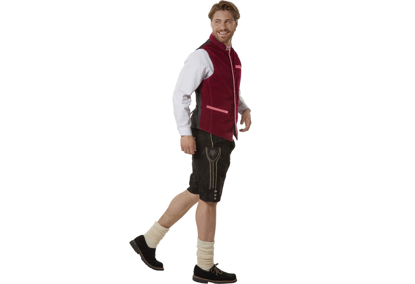 dressforfun Anzugweste Trachtenweste, vielseitig mit Lederhose, Hemd oder Jeans (Alpenweste Noah, Konfektionsgröße 58 in rot) Pflegeleichter Samtstoff, Stehkragen mit Karomuster, Kunststoffknöpfe Bild 5