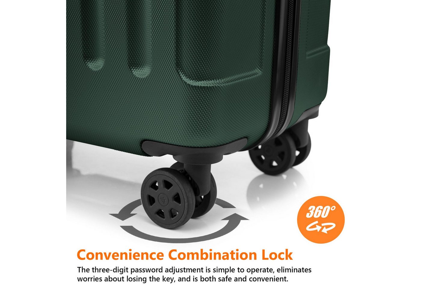 YONSLY Trolleyset Reisekoffer Hartschalenkoffer Trolley M-L-XL mit Zahlenschloss, 4 Rollen, (Set, 3 tlg., inkl. Größen M-L-XL), ABS-Hartschale, 360°-Rollen und Aluminium-Teleskopgriff Bild 4
