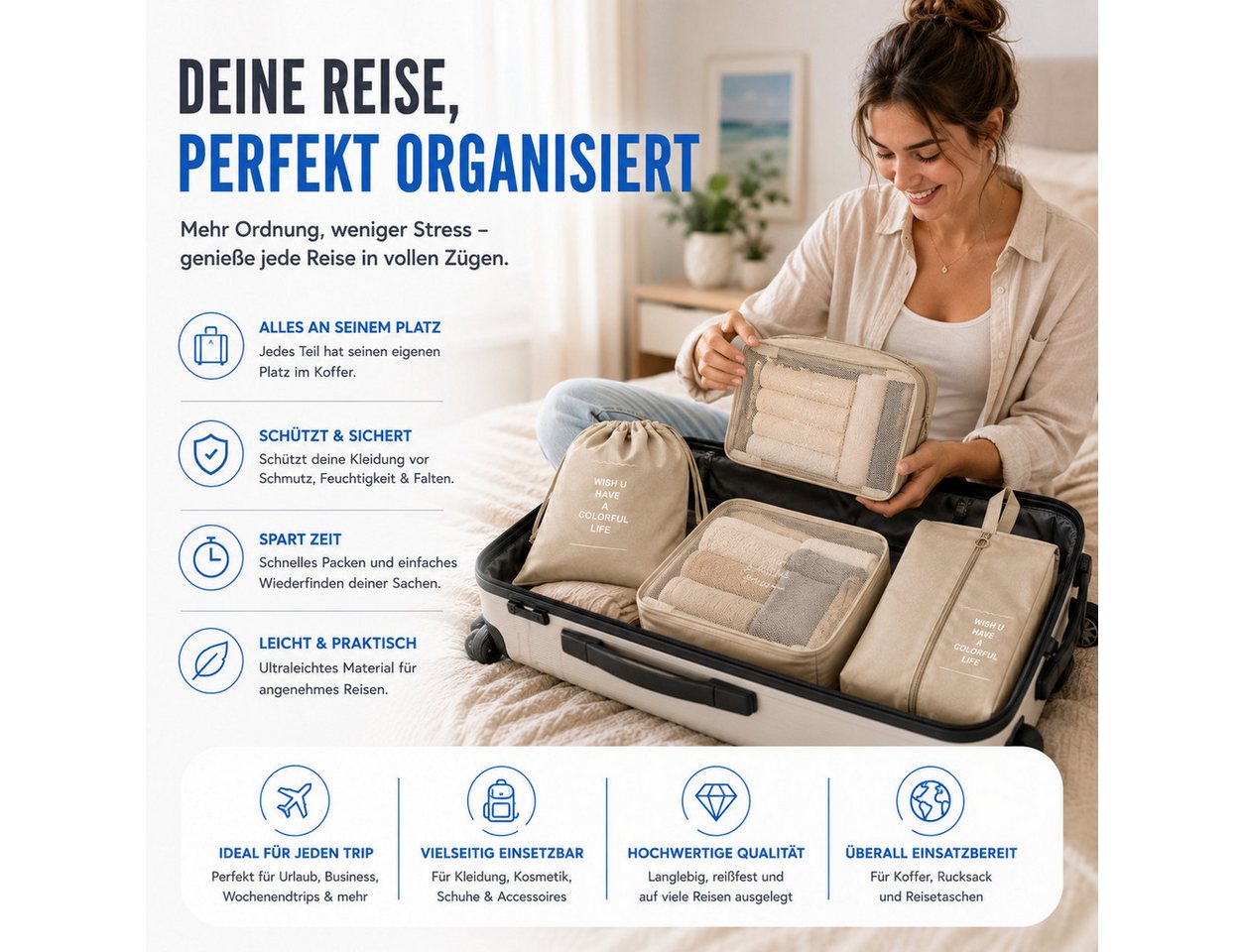 TK Gruppe Kofferorganizer Koffer Organizer 8er – Kofferorganizer Packtaschen Packwürfel Reisen (Set, 8er Set) Bild 5