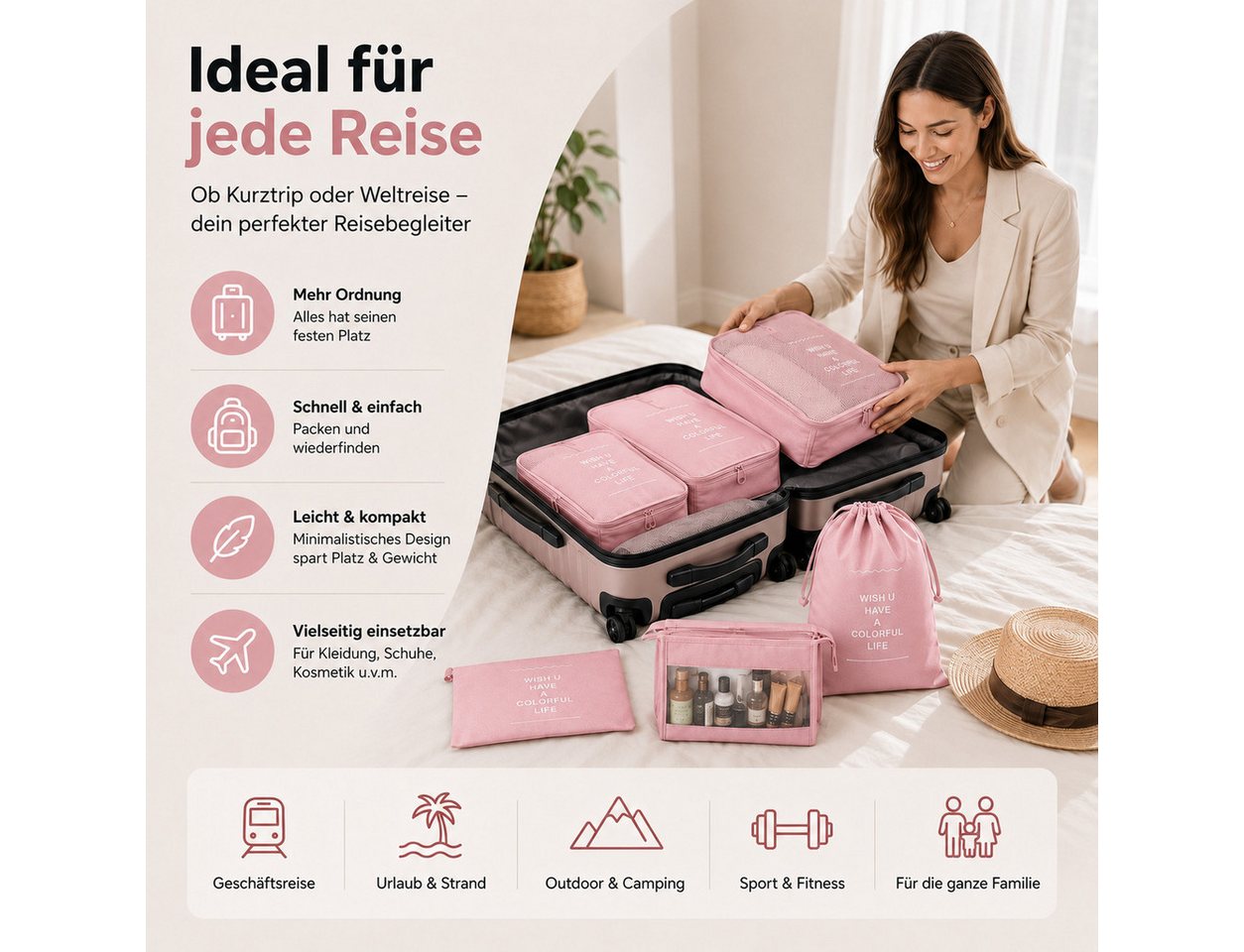 Everhomely® Kofferorganizer Kofferorganizer 8er mit Kosmetiktasche – Packtaschen Packwürfel Reisen (Set, 8er Set) Bild 3