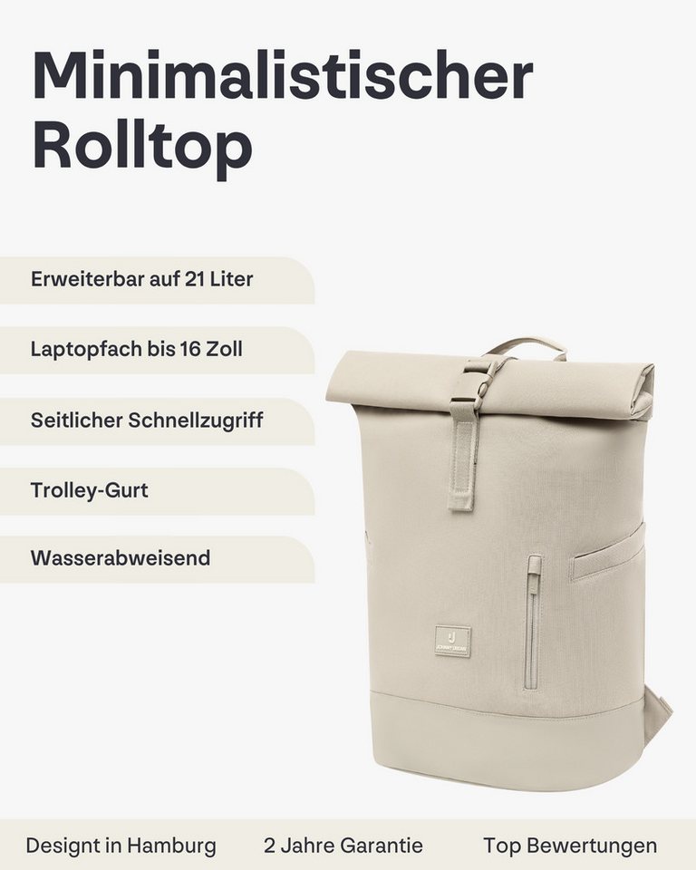 Johnny Urban Cityrucksack Luca Medium Rolltop Rucksack (1-tlg), Gepolstertes Laptopfach, Wasserabweisend
