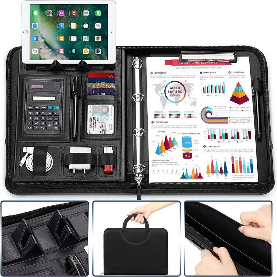 Ophy Aktentasche A4 Konferenzordner mit Reißverschluss, Magnetgriff & Telefonständer (Aktentasche für Geschäftsreisen), Meetings, Bewerbungsgespräche & Kurse Bild 2