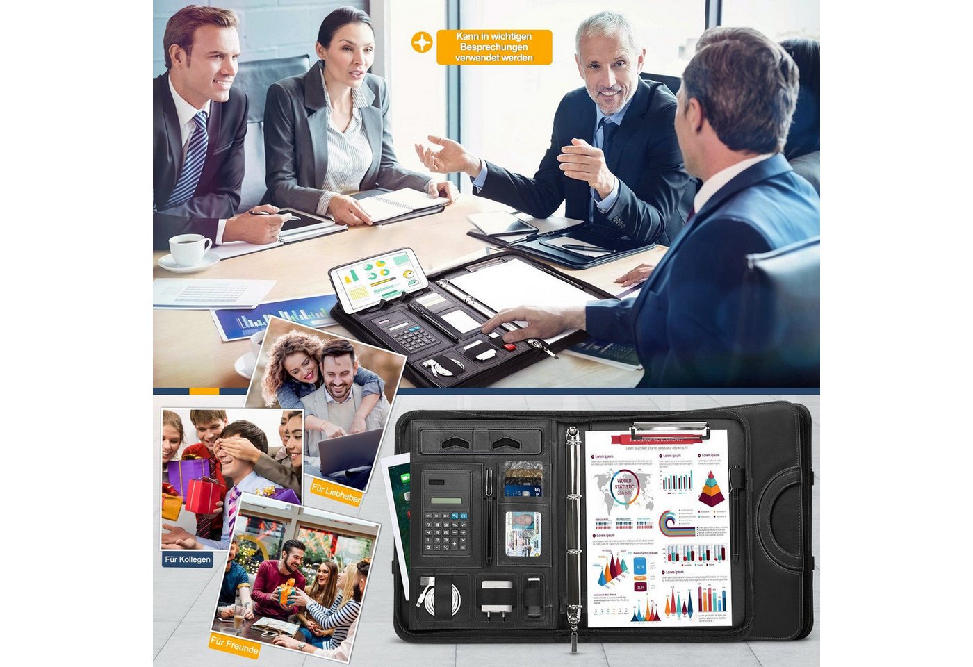 Ophy Aktentasche A4 Konferenzordner mit Reißverschluss, Magnetgriff & Telefonständer (Aktentasche für Geschäftsreisen), Meetings, Bewerbungsgespräche & Kurse Bild 3