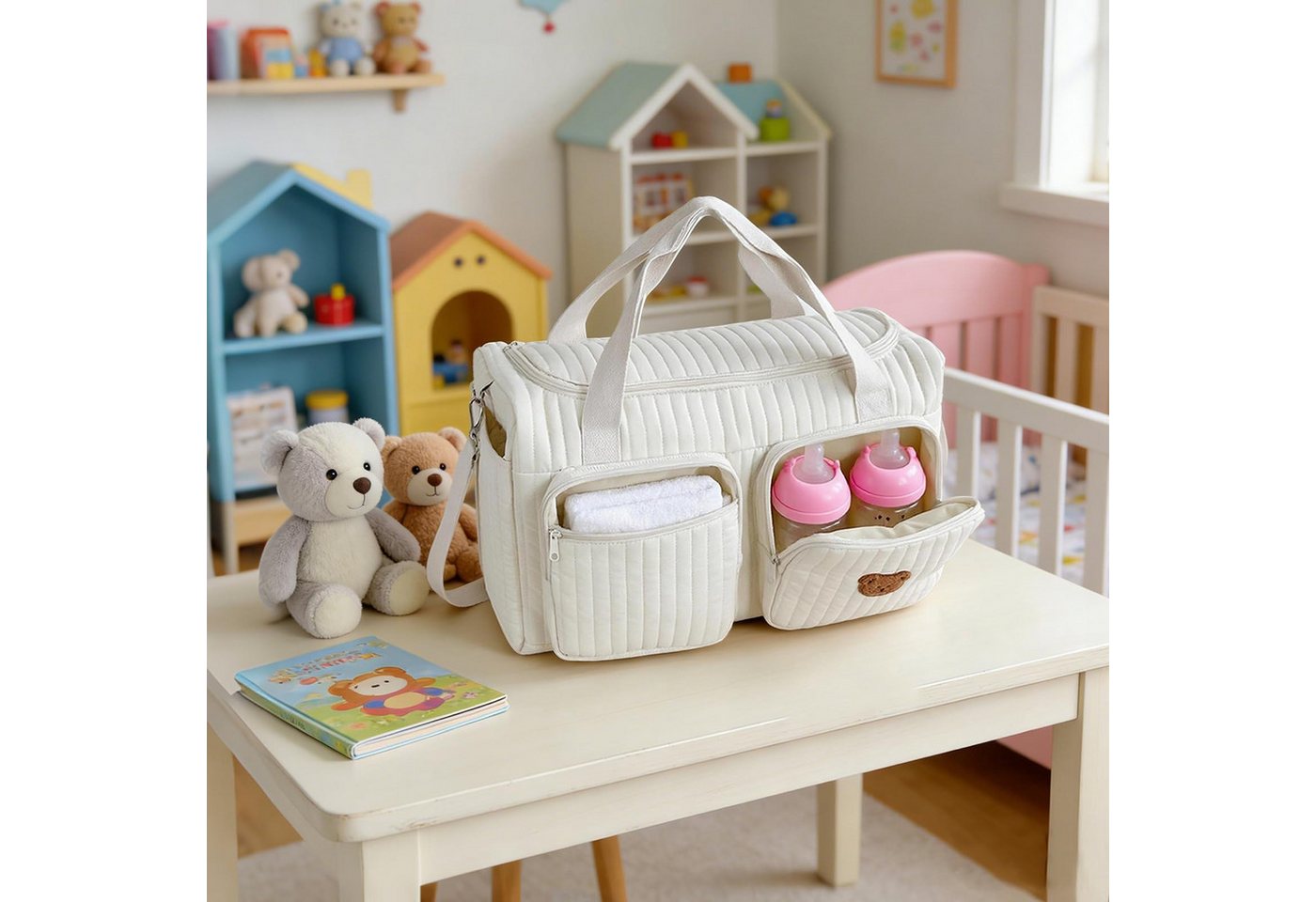 FOUORTUNATE-BEE Wickeltasche Große Wickeltasche Mama Tasche Reisetasche Schultertasche 45×22×26 cm, Für Krankenhaus Kinderwagen Reise Alltag Baby Wickeltasche Organizer Bild 2