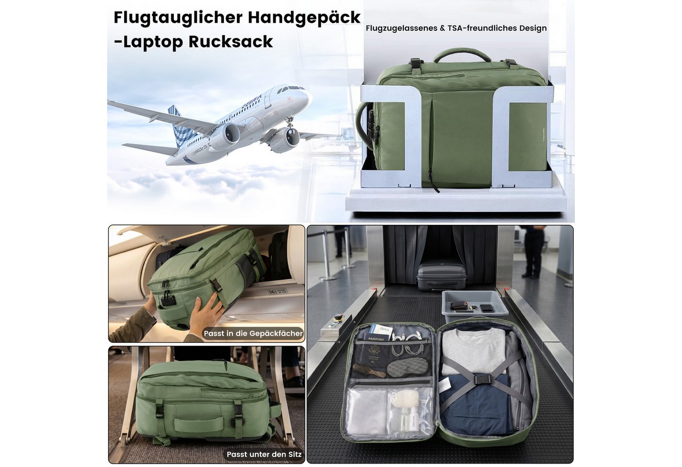 TANTOMI Reiserucksack Ryanair Handgepäck Rucksack mit 2 Größen, Laptopfach