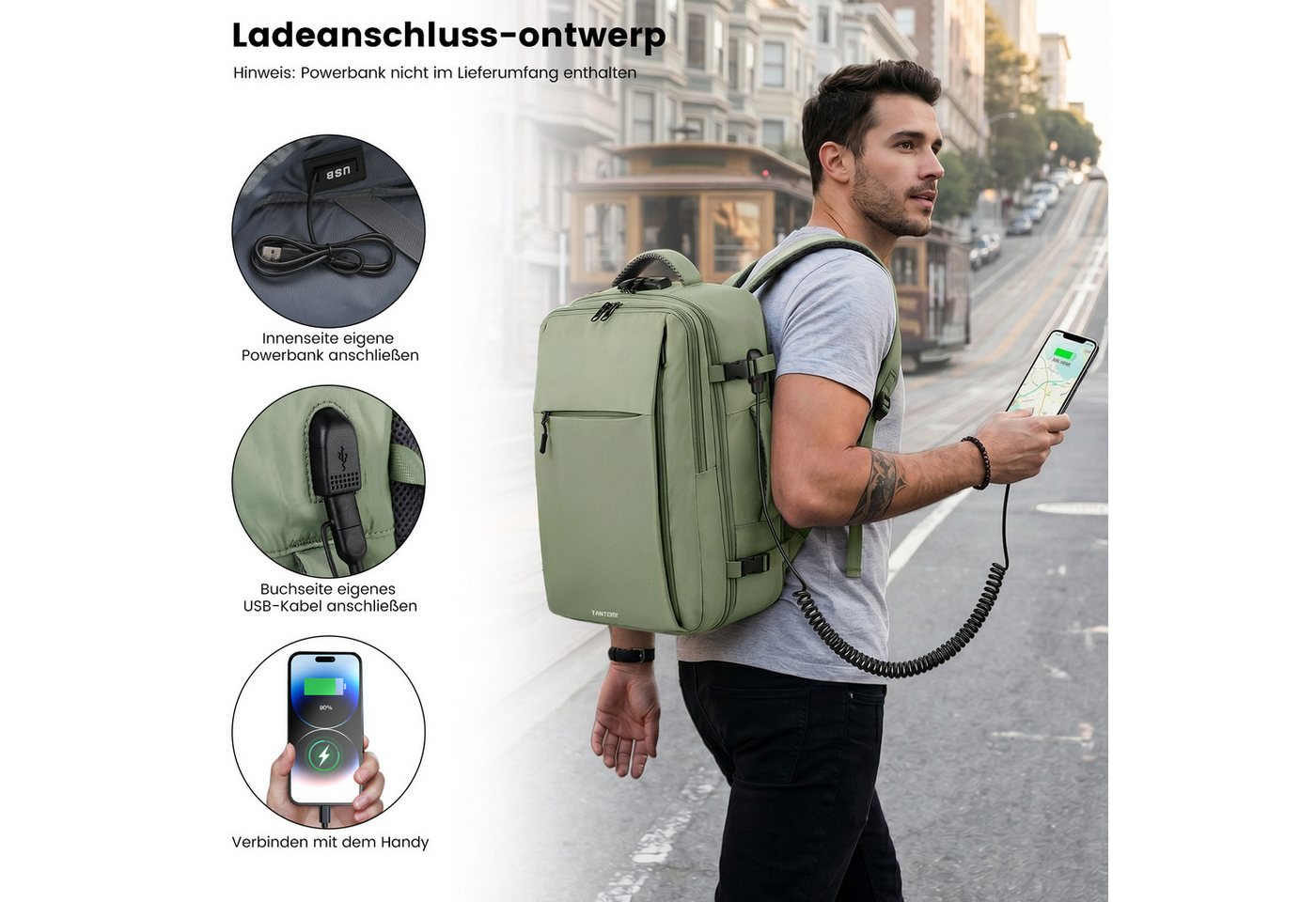 TANTOMI Reiserucksack Ryanair Handgepäck Rucksack mit 2 Größen, Laptopfach Bild 3