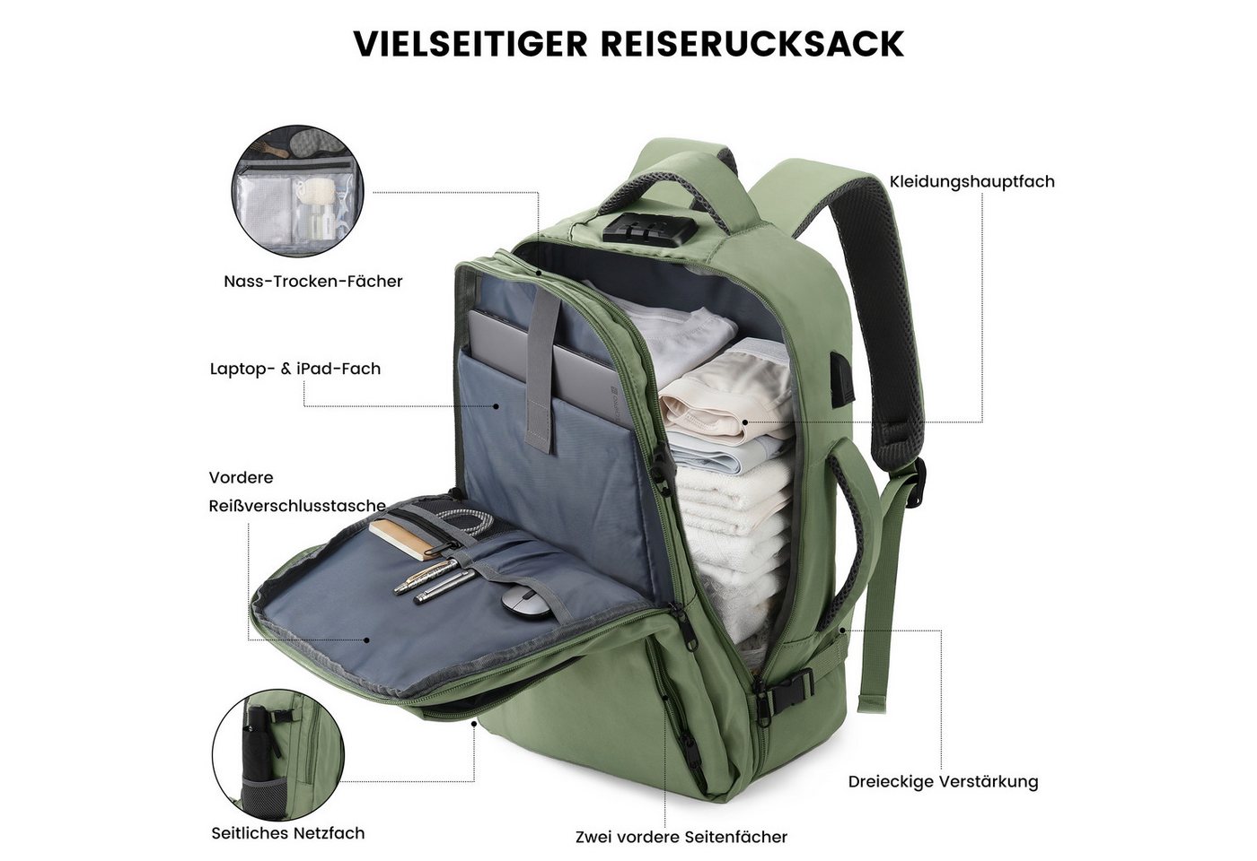 TANTOMI Reiserucksack Ryanair Handgepäck Rucksack mit 2 Größen, Laptopfach Bild 5
