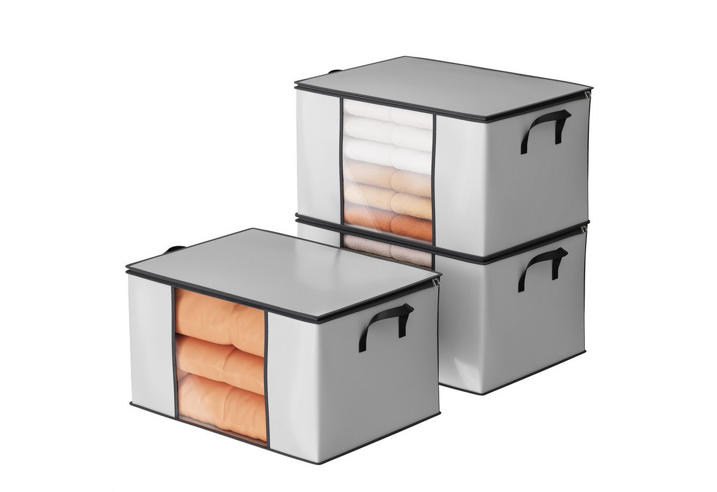 Oak&Tea Aufbewahrungstasche Aufbewahrungstasche mit Deckel Aufbewahrungsboxen für bettdecken (3-tlg), 90L Kleiderboxen für Kleiderschrank Organizer