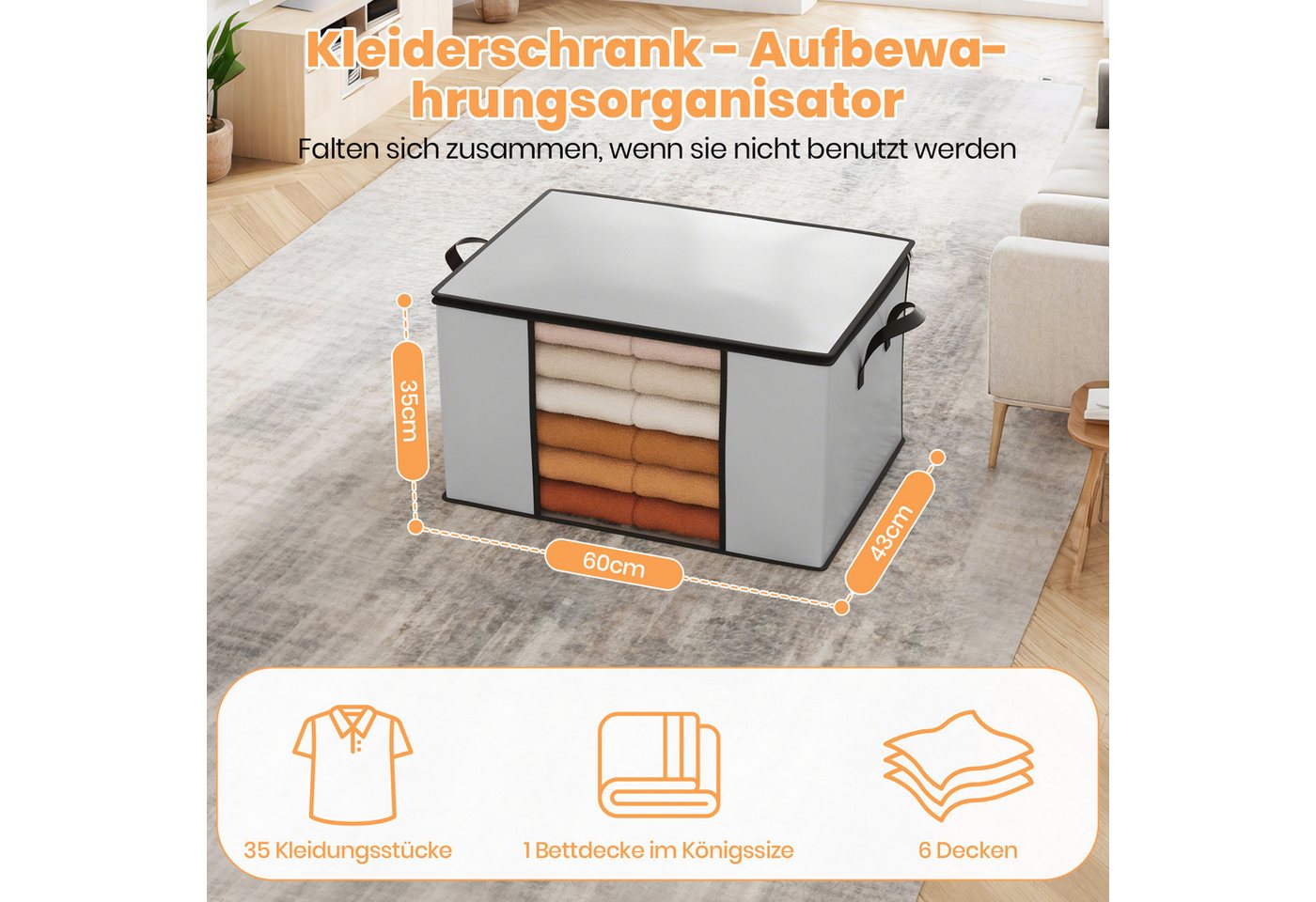 Oak&Tea Aufbewahrungstasche Aufbewahrungstasche mit Deckel Aufbewahrungsboxen für bettdecken (3-tlg), 90L Kleiderboxen für Kleiderschrank Organizer Bild 3
