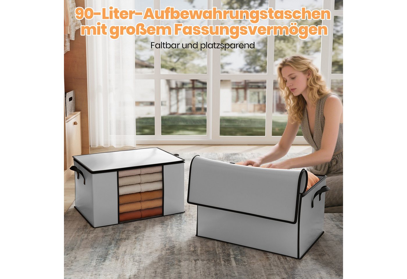 Oak&Tea Aufbewahrungstasche Aufbewahrungstasche mit Deckel Aufbewahrungsboxen für bettdecken (6-tlg), 90L Kleiderboxen für Kleiderschrank Organizer
