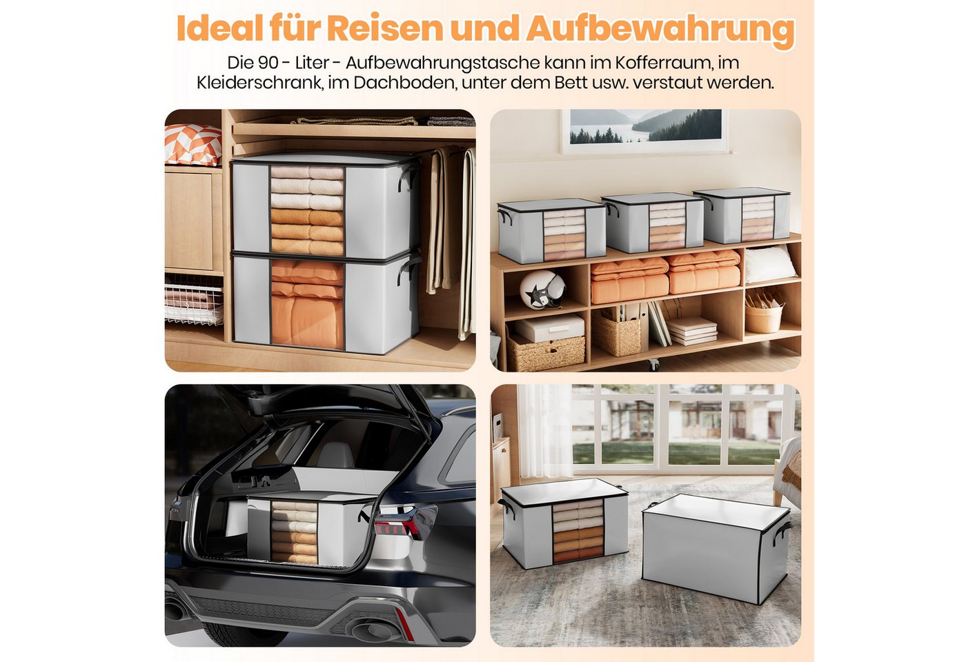 Oak&Tea Aufbewahrungstasche Aufbewahrungstasche mit Deckel Aufbewahrungsboxen für bettdecken (6-tlg), 90L Kleiderboxen für Kleiderschrank Organizer Bild 5