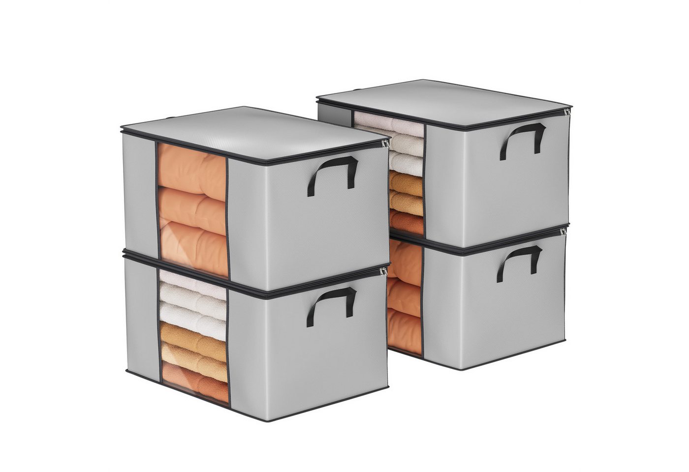 Oak&Tea Aufbewahrungstasche Aufbewahrungstasche mit Deckel Aufbewahrungsboxen für bettdecken (4-tlg), 90L Kleiderboxen für Kleiderschrank Organizer
