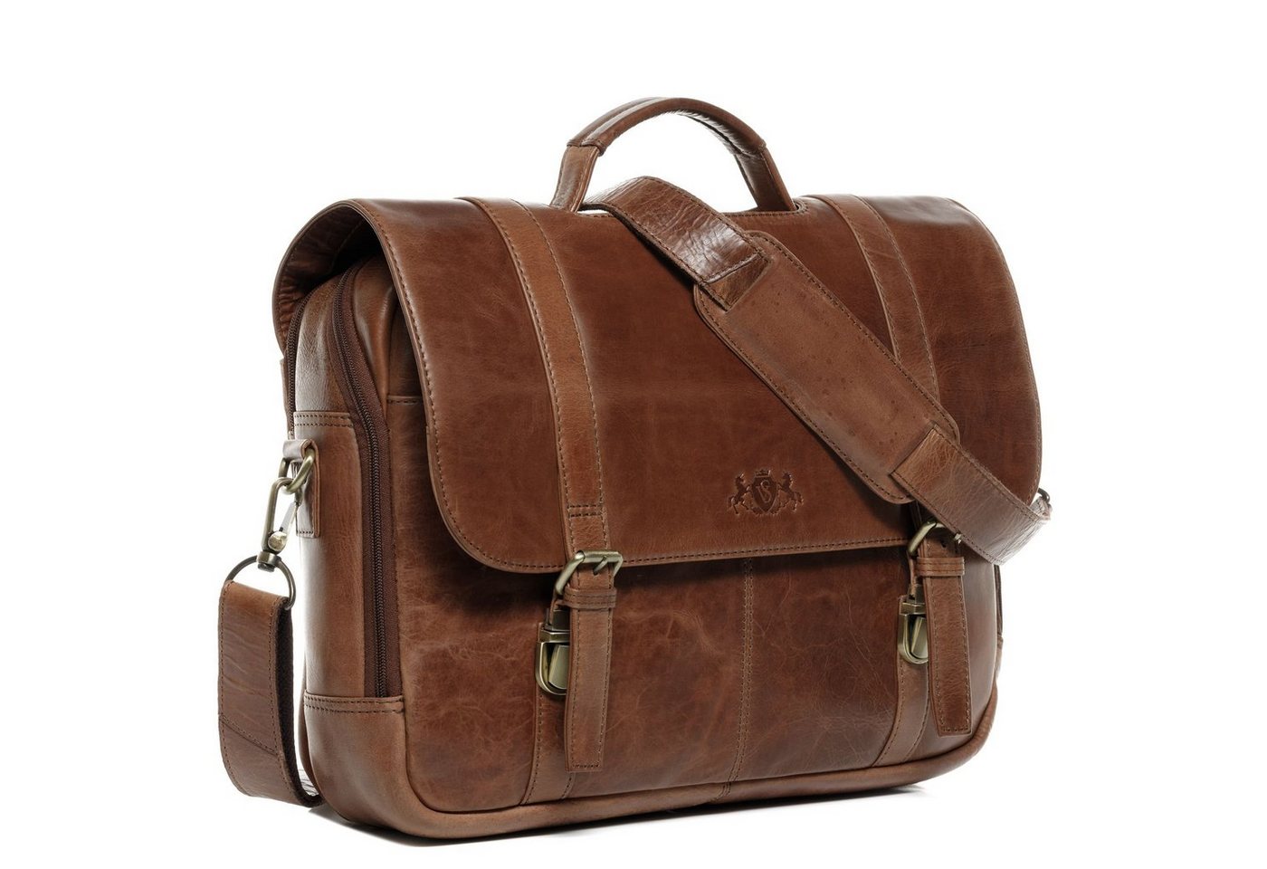 SID & VAIN Messenger Bag echt Leder Aktentasche 15 Zoll Laptop Fach braun, Laptoptasche 15,4 Zoll Echtleder, Businesstasche Herren braun Bild 2