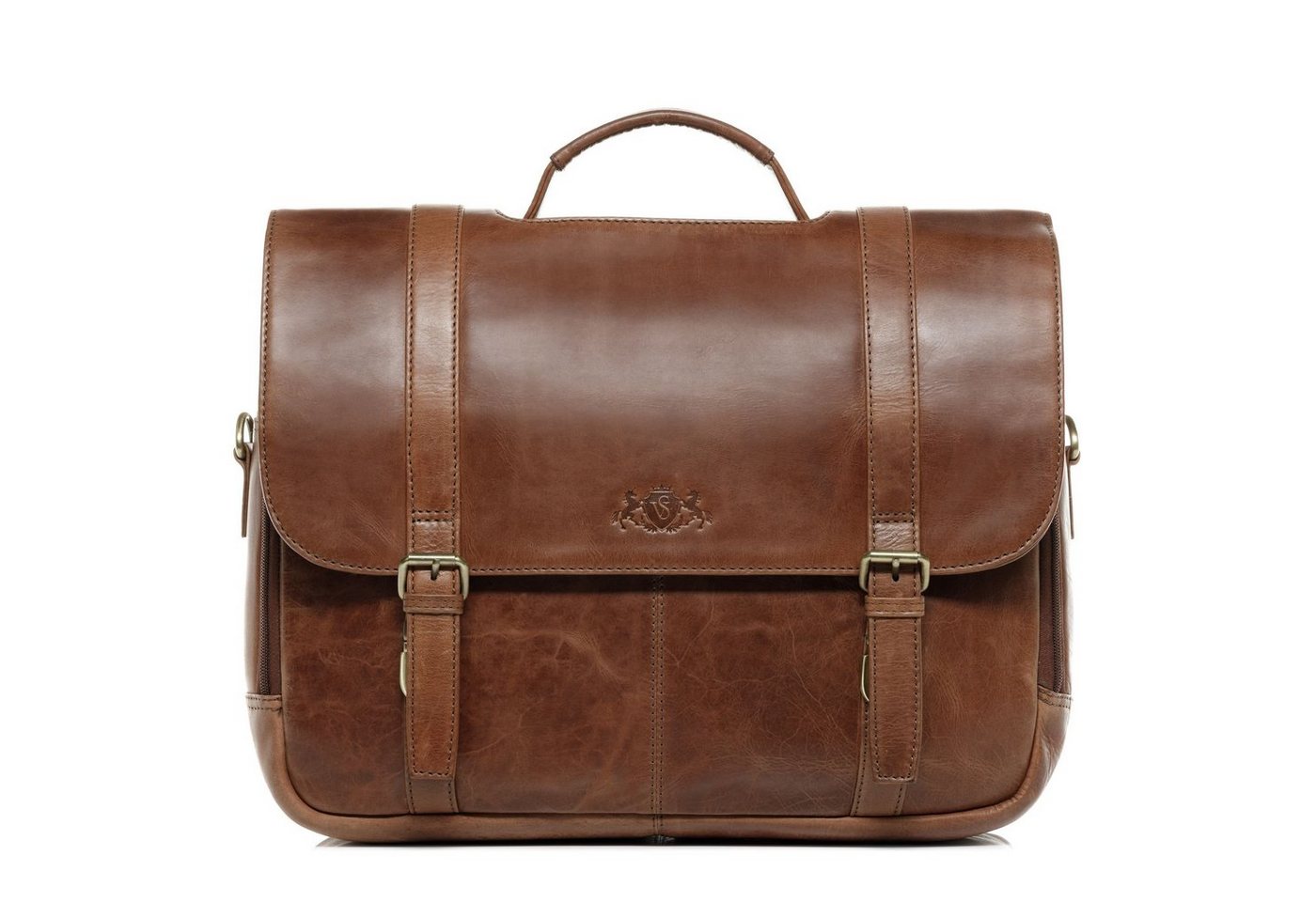 SID & VAIN Messenger Bag echt Leder Aktentasche 15 Zoll Laptop Fach braun, Laptoptasche 15,4 Zoll Echtleder, Businesstasche Herren braun Bild 3