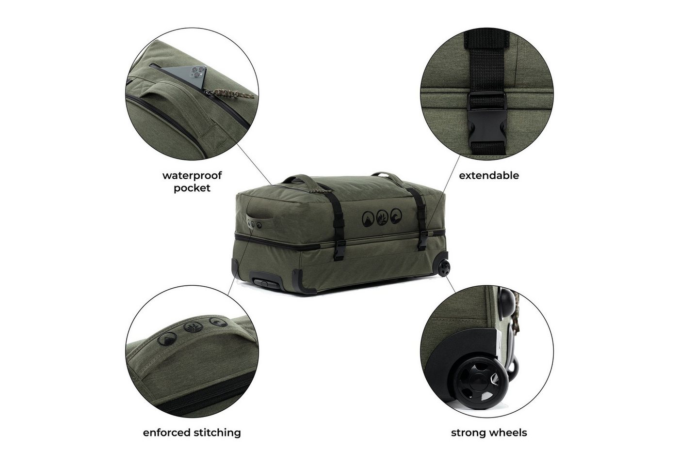 SONS OF ALOHA Koffer Reisetasche mit Rollen groß Duffle 80 cm XL 120L, großer Roll-Koffer mit Trolleyfunktion, aus Meeresplastik