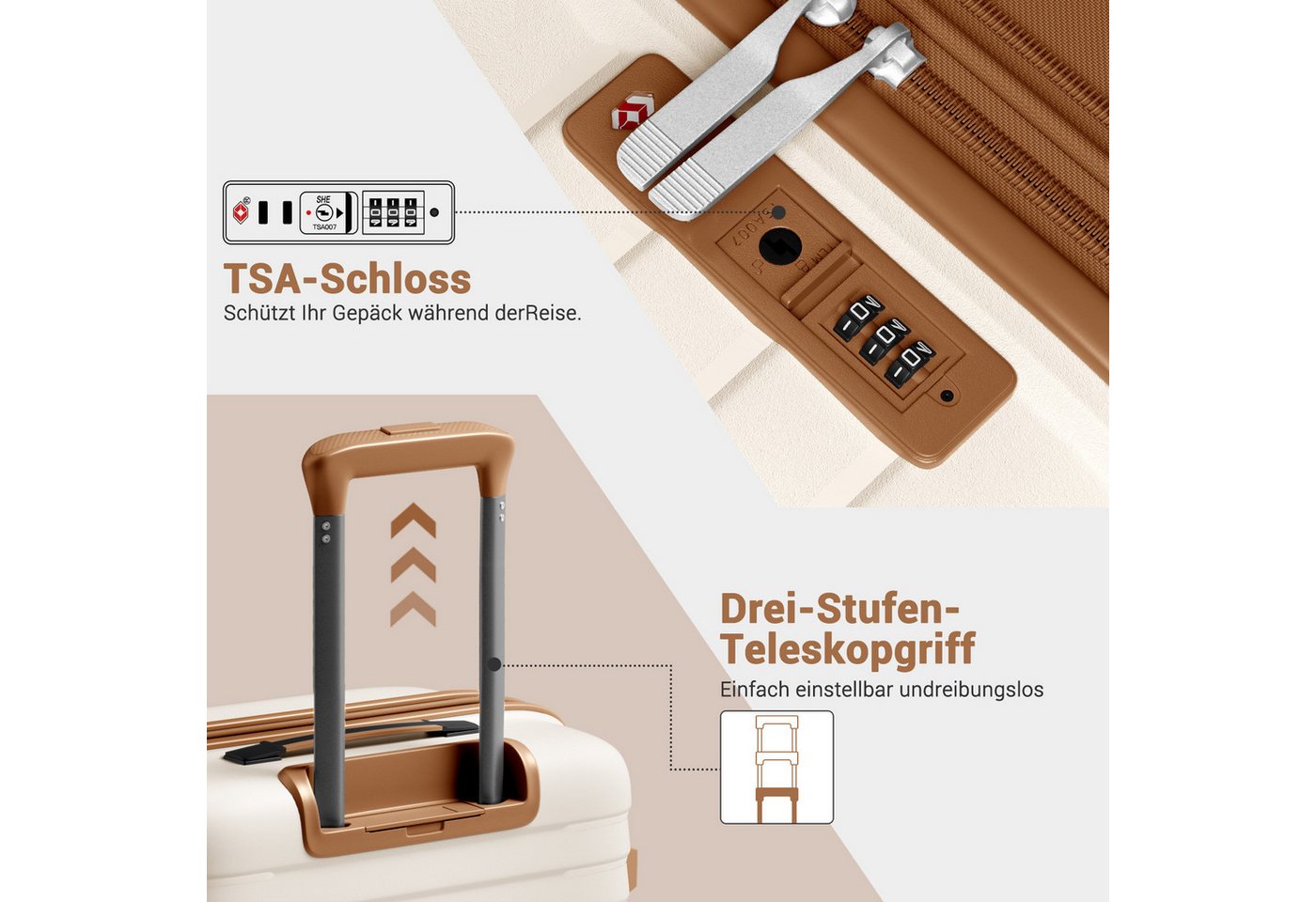 KONO Koffer Hardschale-Kabinentrolley aus Kratzfestem PP mit Becherhalter Bild 4