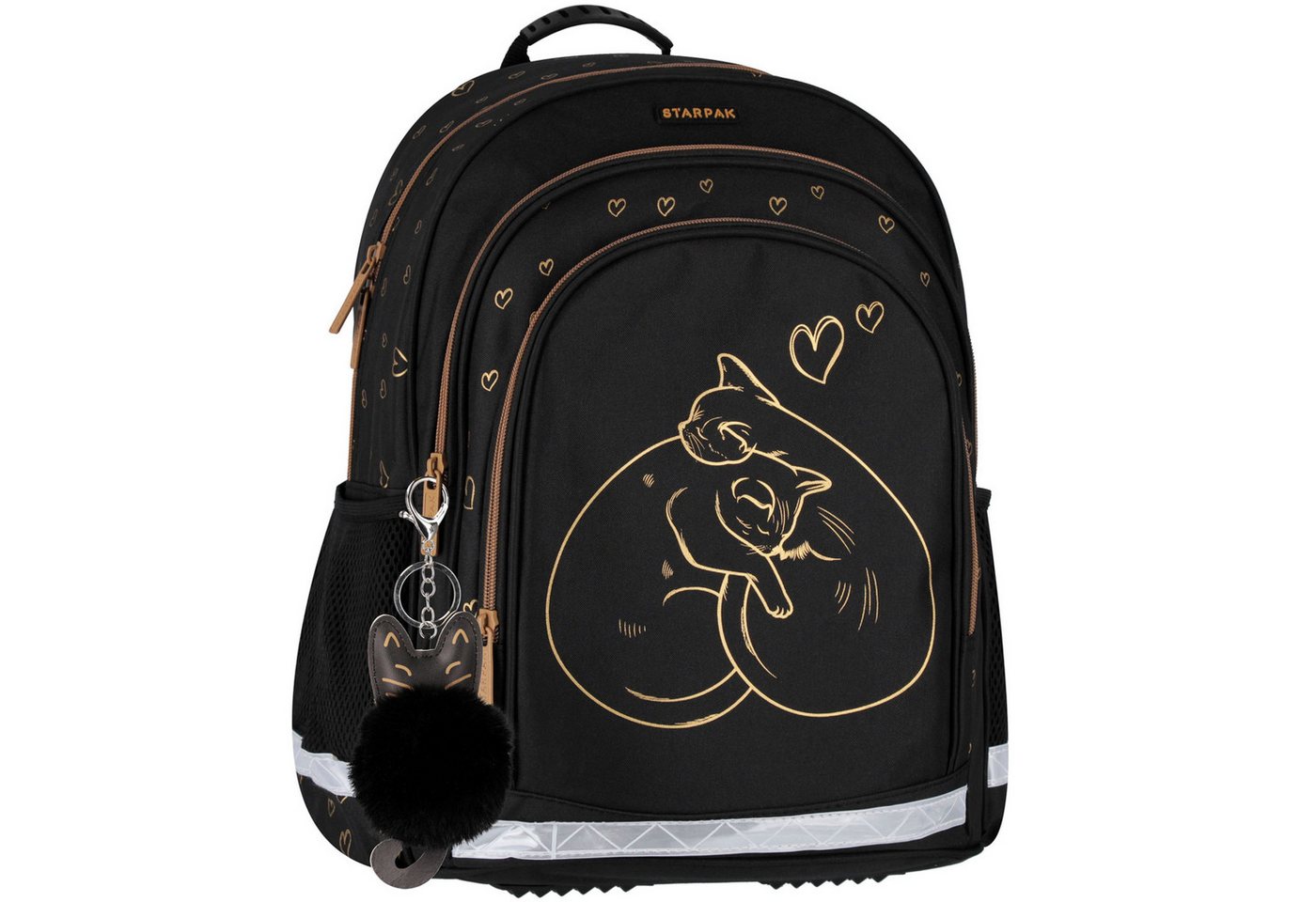 Starpak Schulrucksack Starpak Schulrucksack Mädchen Schwarz Gold Katze Klasse 1-3 (1-tlg)
