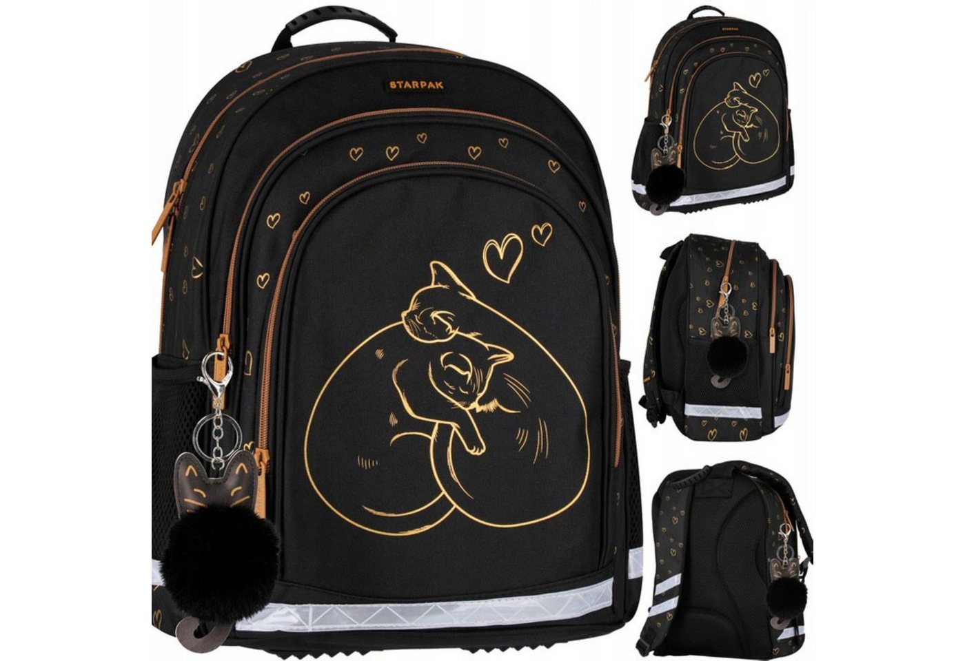 Starpak Schulrucksack Starpak Schulrucksack Mädchen Schwarz Gold Katze Klasse 1-3 (1-tlg) Bild 4