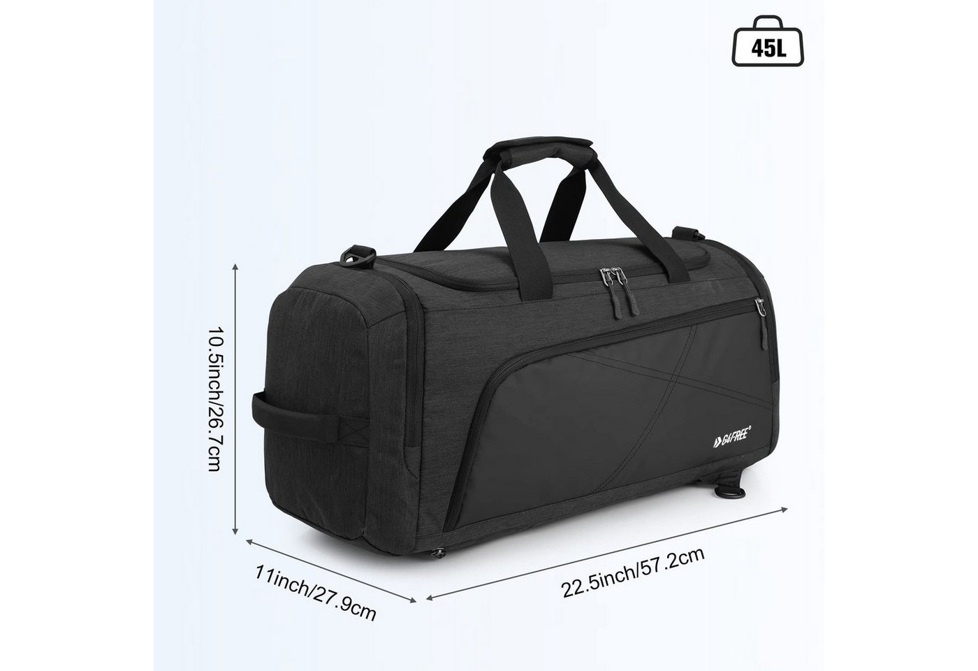 G4Free Sporttasche 45L/60L 3-Wege Sporttasche Rucksack, Reisetasche Weekender, 45L/60L Drei-in-Eins-Reiserucksack/Sporttasche Bild 4