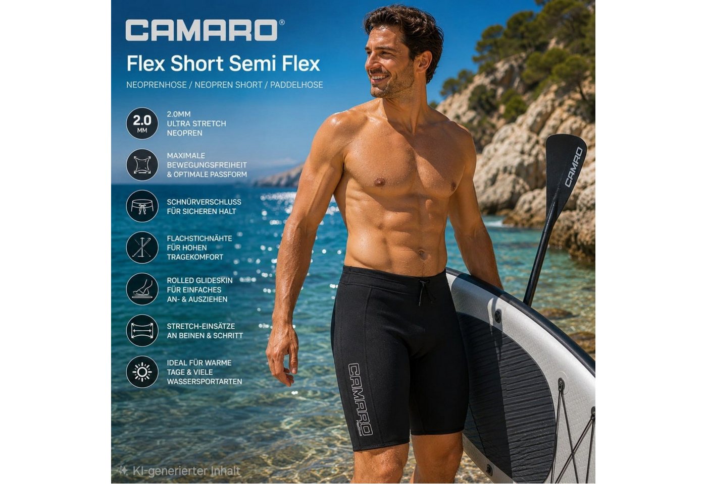 Camaro Neoprenanzug CAMARO Flex Short Semi Flex Neoprenhose 2mm Neoprenshort Paddelhose Bild 2