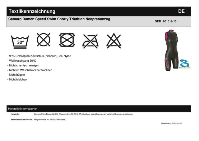 Camaro Neoprenanzug CAMARO Speed Swim Damen Triathlon Shorty Neoprenanzug Schwimmen