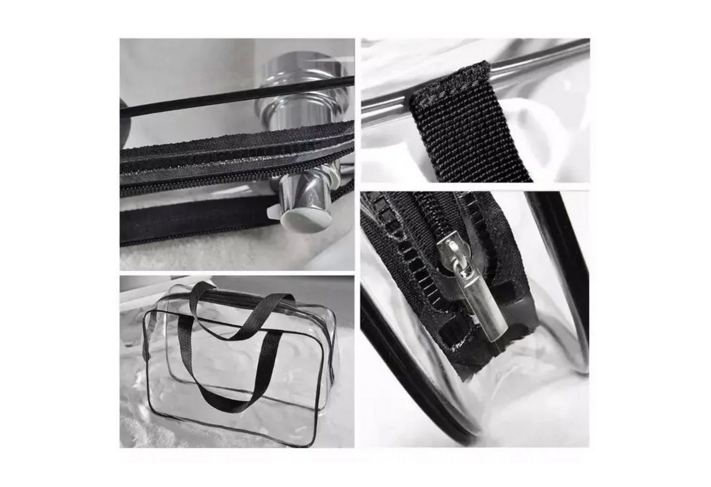 soulima Kosmetiktasche Kosmetiktasche Transparente Kosmetiktaschen 3er Set Reise Organizer (Kulturbeutel Set transparent in verschiedenen Größen mit Griffen, 3-tlg., Kosmetiktaschen Set 3teilig für Reise Badezimmer und Handgepäck), Wasserabweisendes PVC Organizer Set mit Reißverschluss fürs Flugzeug Bild 3