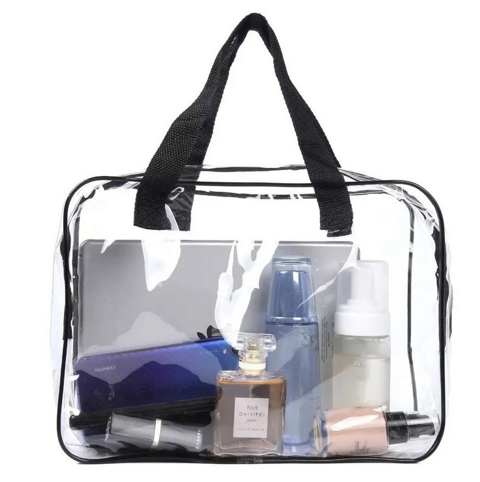 soulima Kosmetiktasche Kosmetiktasche Transparente Kosmetiktaschen 3er Set Reise Organizer (Kulturbeutel Set transparent in verschiedenen Größen mit Griffen, 3-tlg., Kosmetiktaschen Set 3teilig für Reise Badezimmer und Handgepäck), Wasserabweisendes PVC Organizer Set mit Reißverschluss fürs Flugzeug Bild 5