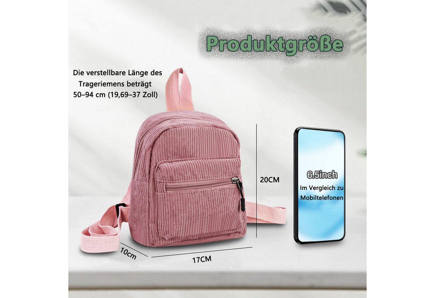 nsihing Rucksack Cord Rucksack Damen Klein, Süß Mini Rucksack Damen, Leicht, mit 2 Reißverschlusstaschen, Verstellbarem Gurt für Reisen