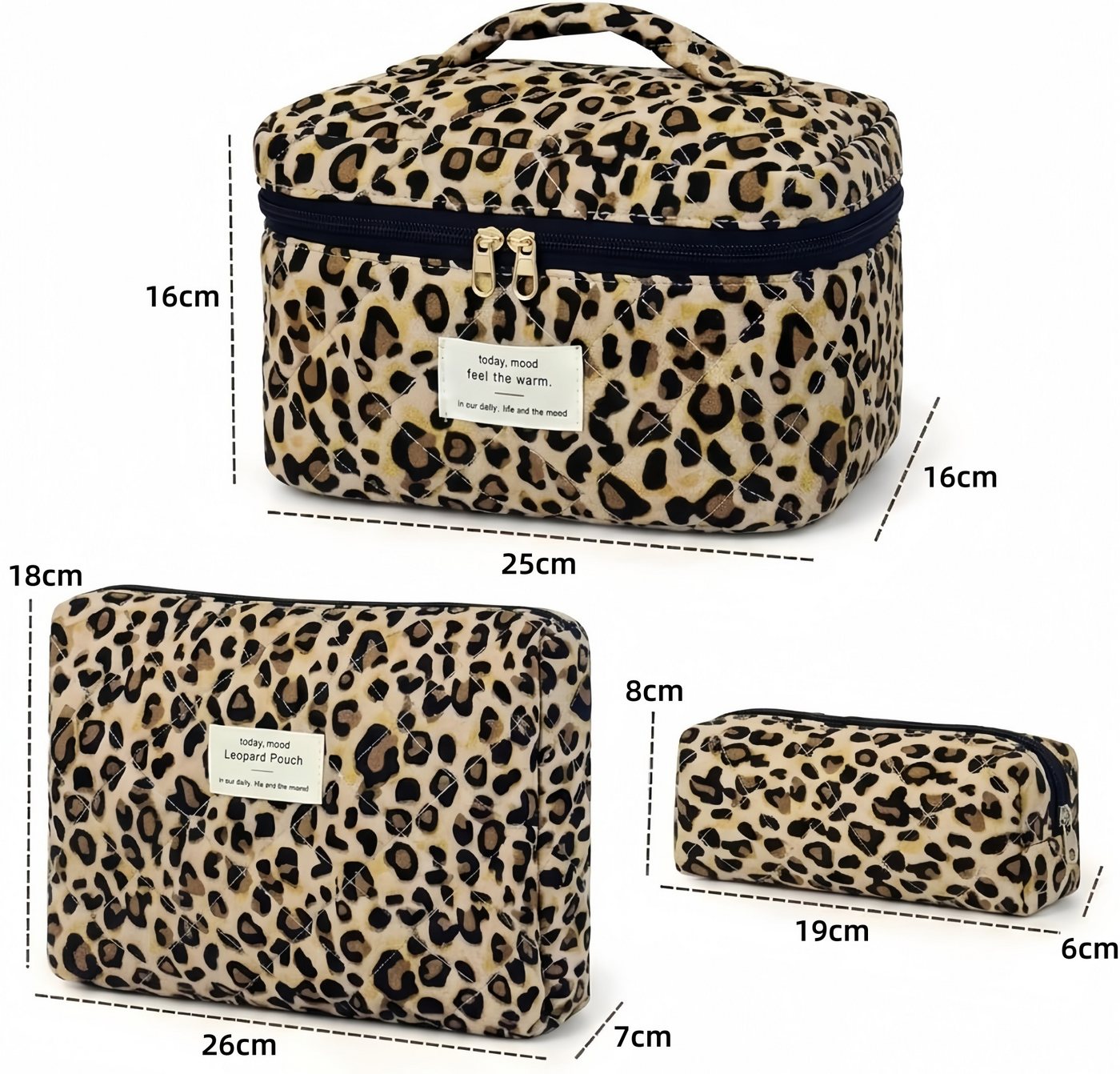 FOUORTUNATE-BEE Kosmetiktasche 3er Set Leopard Kosmetiktaschen für Damen (3-tlg), Klassische Kosmetiktaschen im Leopardenmuster für Frauen Bild 4