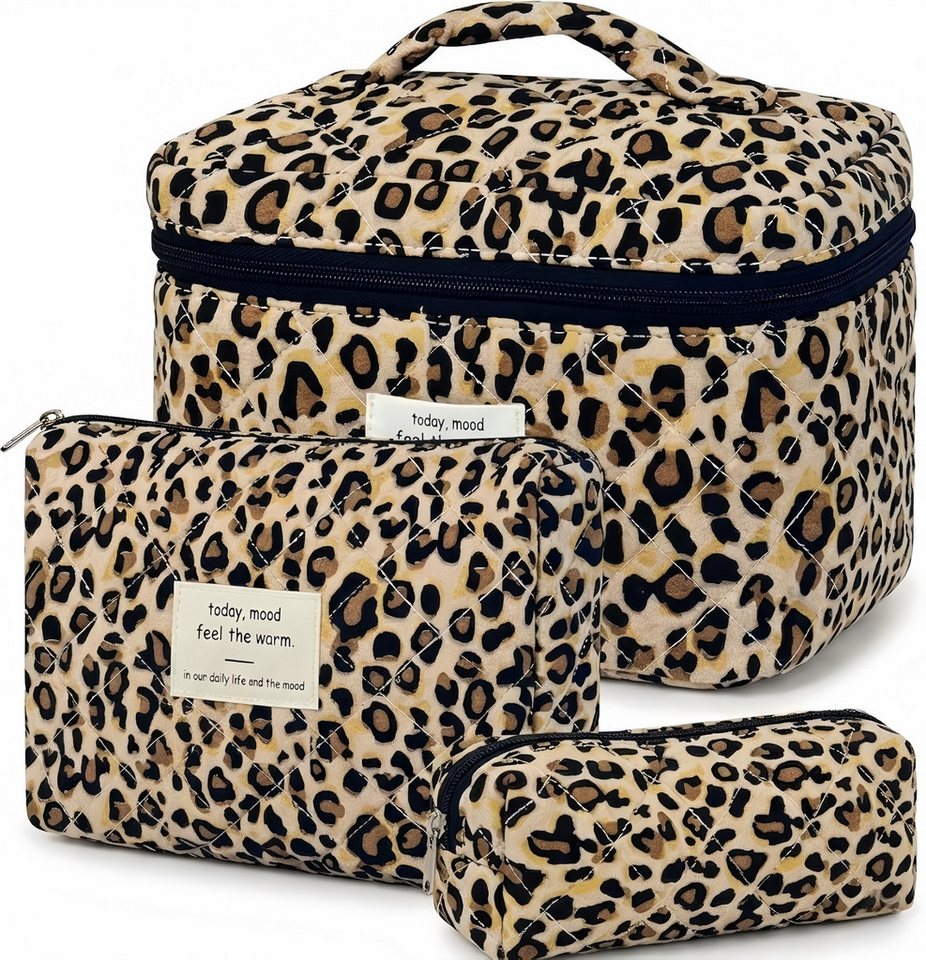 FOUORTUNATE-BEE Kosmetiktasche 3er Set Leopard Kosmetiktaschen für Damen (3-tlg), Klassische Kosmetiktaschen im Leopardenmuster für Frauen Bild 5