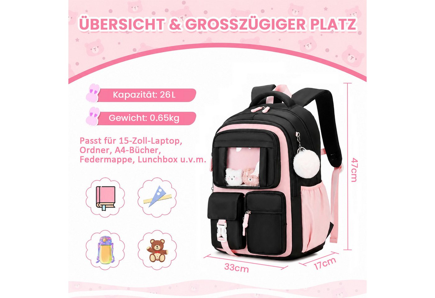 MOPUEA Schulrucksack Atmungsaktiv Schulrucksack Rucksack Schultasche Büchertasche, Turnbeutel Lässiger Schulranzen Jungen Teenager Multi-Tasche Daypacks Bild 2