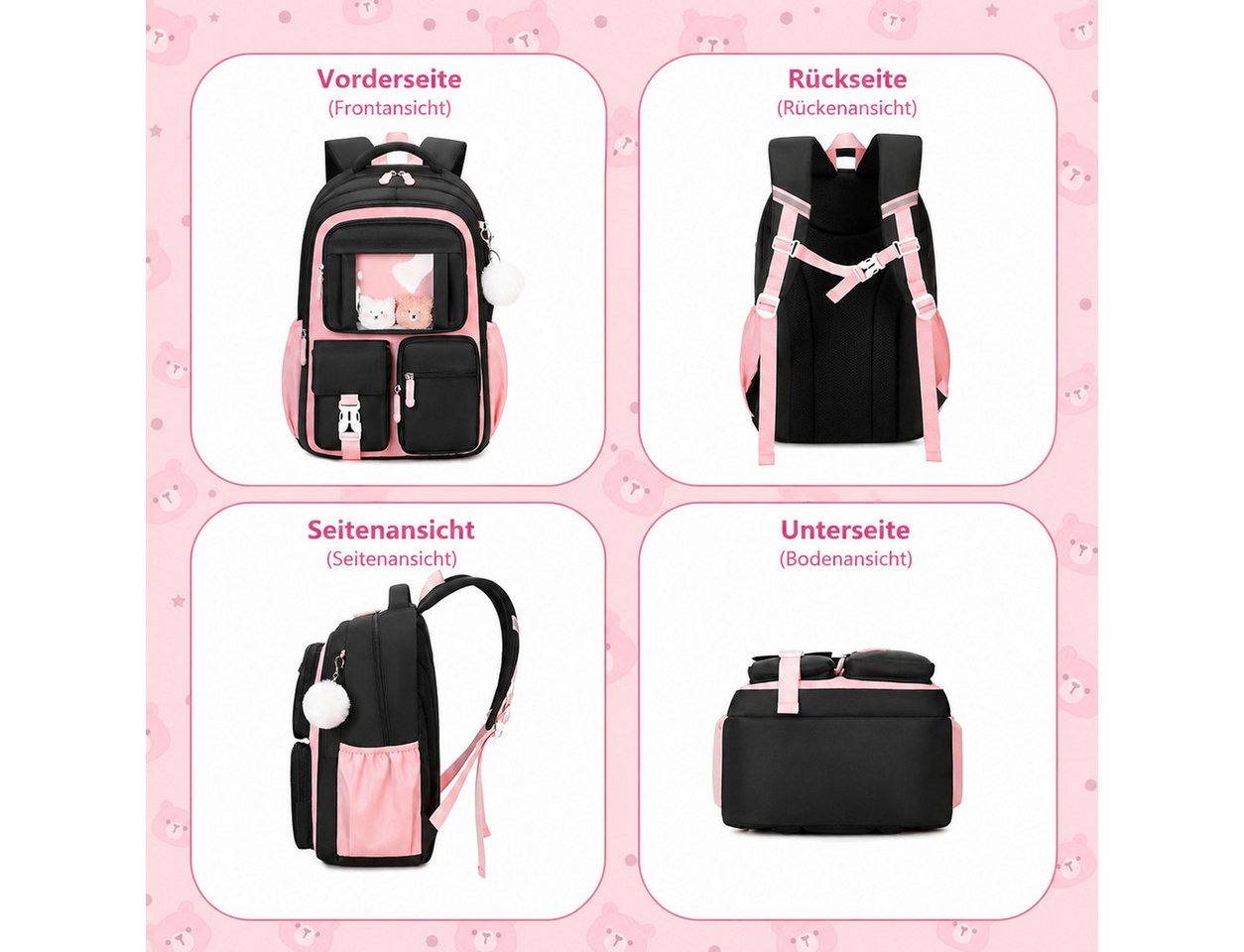 MOPUEA Schulrucksack Atmungsaktiv Schulrucksack Rucksack Schultasche Büchertasche, Turnbeutel Lässiger Schulranzen Jungen Teenager Multi-Tasche Daypacks Bild 4