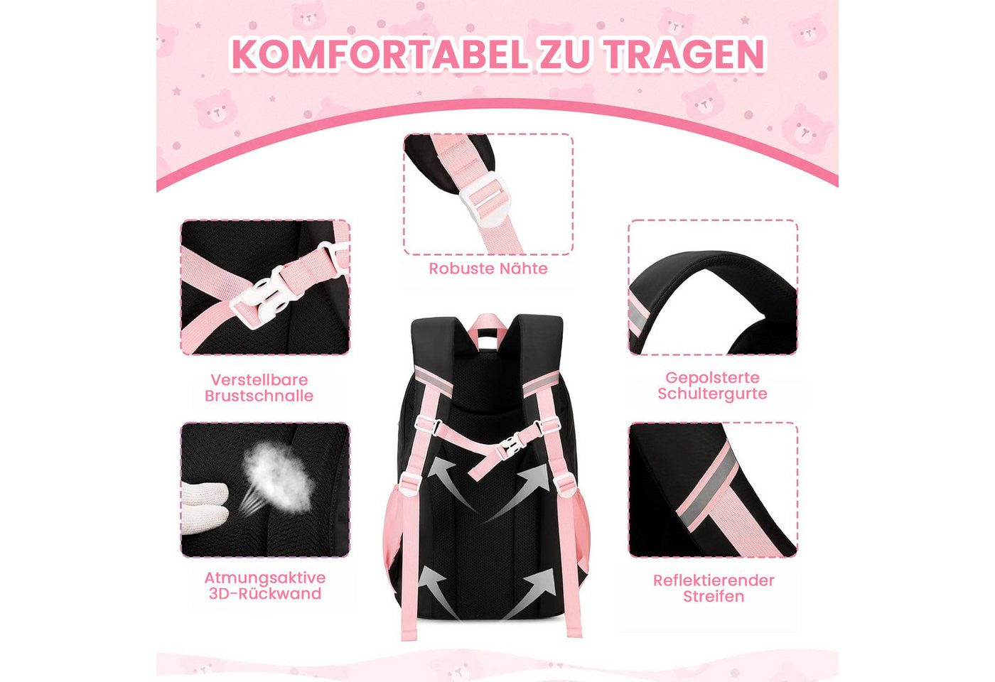MOPUEA Schulrucksack Atmungsaktiv Schulrucksack Rucksack Schultasche Büchertasche, Turnbeutel Lässiger Schulranzen Jungen Teenager Multi-Tasche Daypacks Bild 5