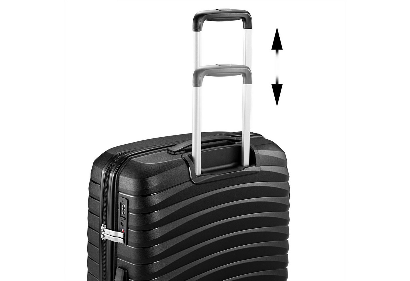 Zelsius Kofferset 4 Stück, Schwarz, Hartschalenkoffer mit TSA Zahlenschloss, Trennwand, 4 Rollen, (Set, 1 tlg., 4 teiliges Kofferset), 3-Ziffern-TSA-Kombinationsschloss