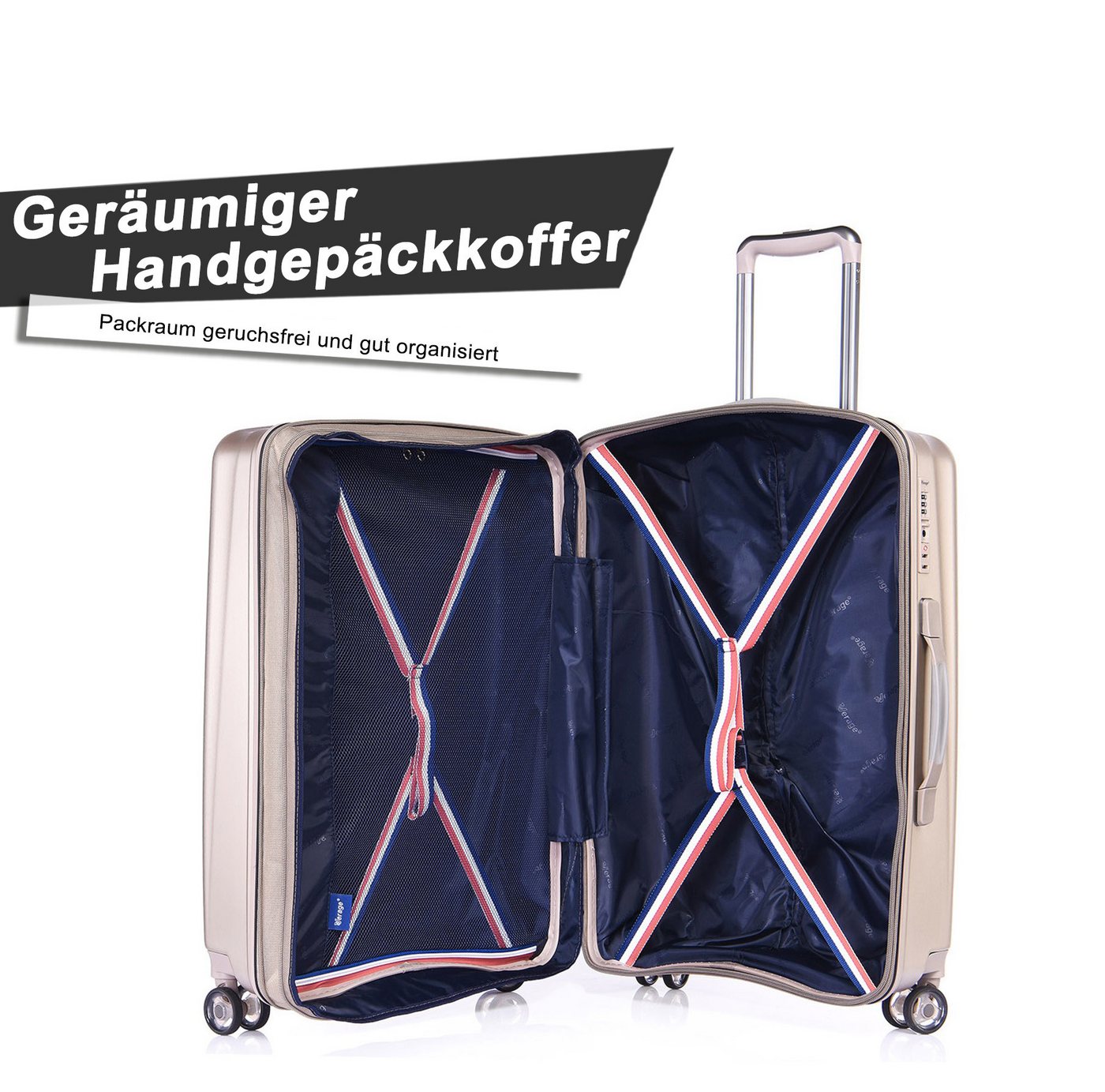 Verage Koffer Hartschalenkoffer Kinetic, weiterbarer Reisekoffer, 4 Rollen, Volumenerweiterung, leichter ABS Trolley, TSA-Zahlenschloss Koffer