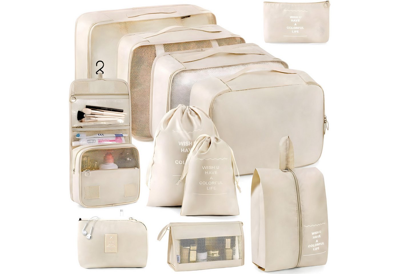OSTWOLKE Kofferorganizer 11-teilig Koffer Organizer Set Packing Cubes für Urlaub Reisen, Wasserdicht, mit Kosmetiktasche, Schuhbeutel, Kulturbeutel