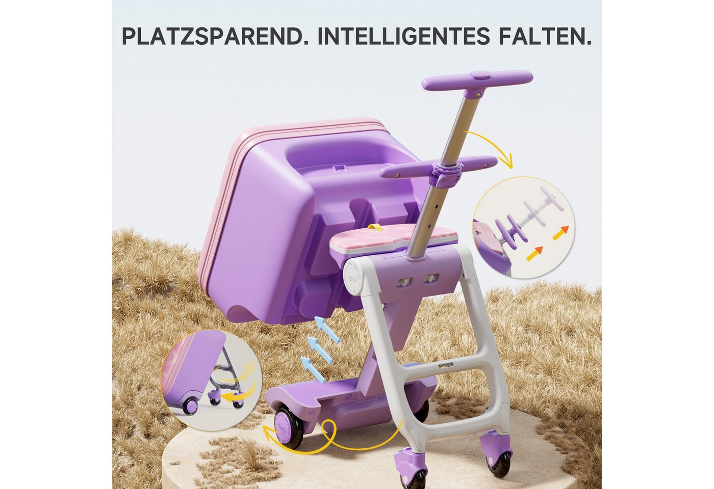 Jovikids Kinderkoffer 3-in-1-Reisekoffer mit Universalrollen & Armlehnen, 4 Rollen, für Kinder ab 3 Jahren, 38L großer Handgepäck-Trolley