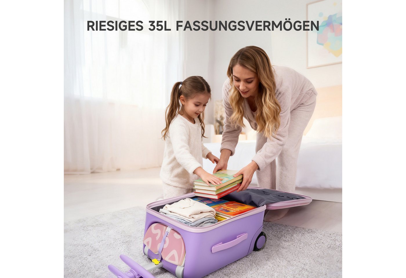 Jovikids Kinderkoffer 3-in-1-Reisekoffer mit Universalrollen & Armlehnen, 4 Rollen, für Kinder ab 3 Jahren, 38L großer Handgepäck-Trolley Bild 2