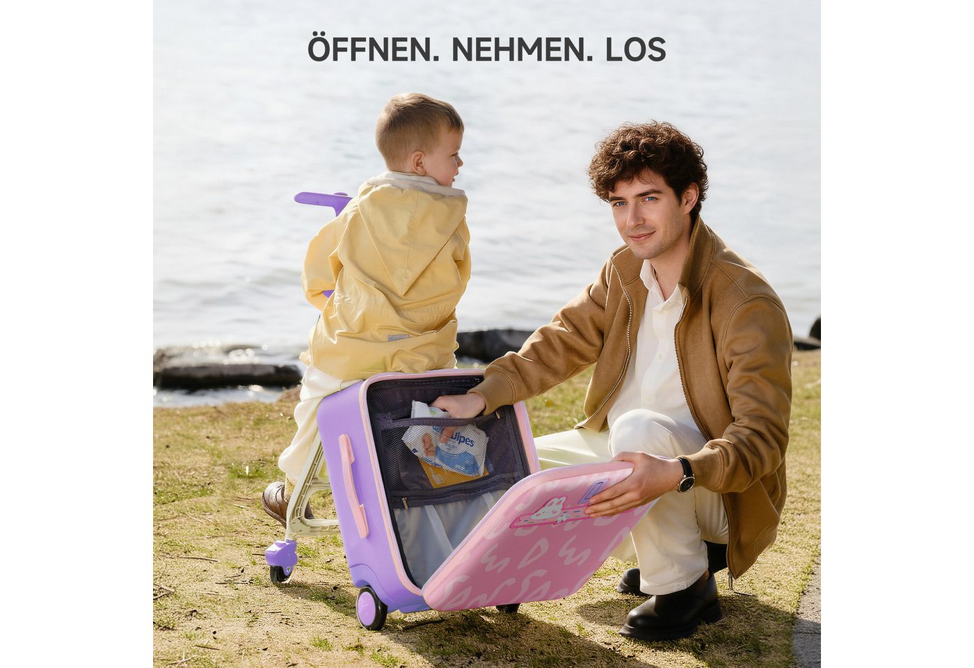 Jovikids Kinderkoffer 3-in-1-Reisekoffer mit Universalrollen & Armlehnen, 4 Rollen, für Kinder ab 3 Jahren, 38L großer Handgepäck-Trolley Bild 4