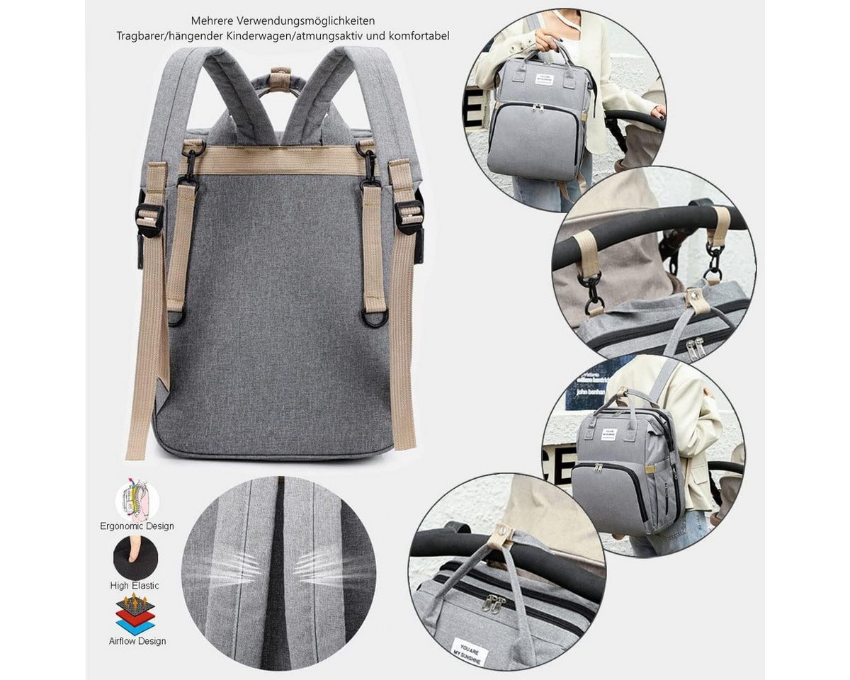 wohnTRAUM24 Wickelrucksack Baby Wickelrucksack, Wickeltasche Multifunktions Reise Rucksack (mit Wickelunterlage multifunktional Wasserabweisend und Kinderwagengurte, Große Kapazität Rucksack für unterwegs)