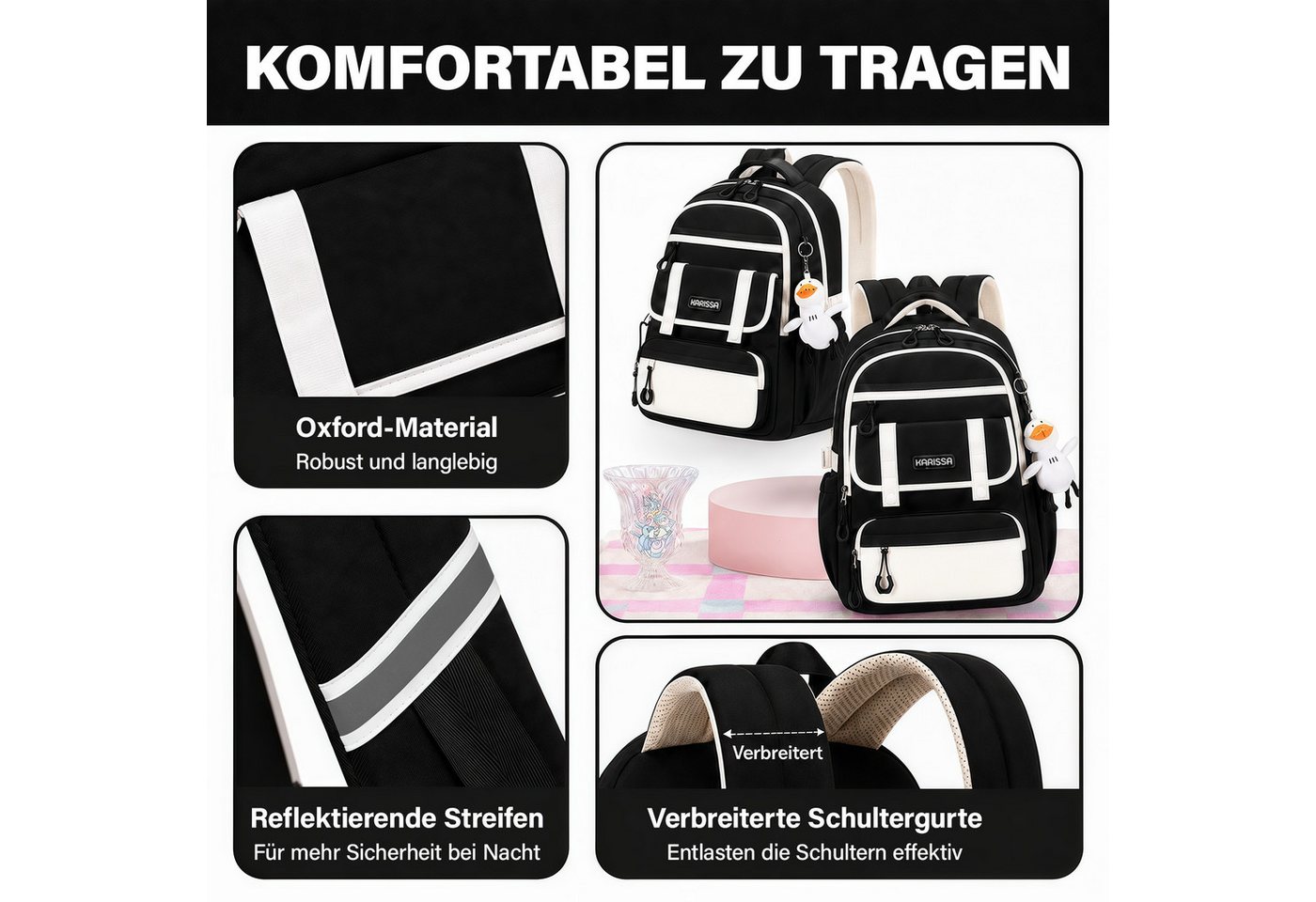 MOPUEA Schulrucksack Schulrucksack Mädchen Teenager (Rucksack Set mit Schultasche und Nachhilfetasche, 2-tlg., Für Grundschule und weiterführende Schule mit Laptopfach), Leicht Großes Volumen Kawaii Design Wasserabweisend