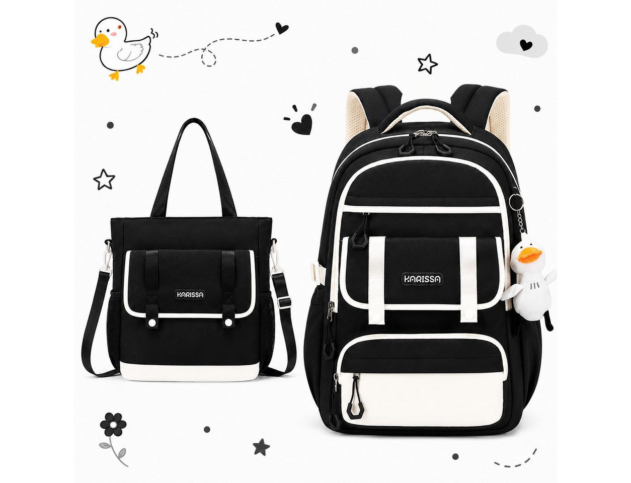 MOPUEA Schulrucksack Schulrucksack Mädchen Teenager (Rucksack Set mit Schultasche und Nachhilfetasche, 2-tlg., Für Grundschule und weiterführende Schule mit Laptopfach), Leicht Großes Volumen Kawaii Design Wasserabweisend Bild 2