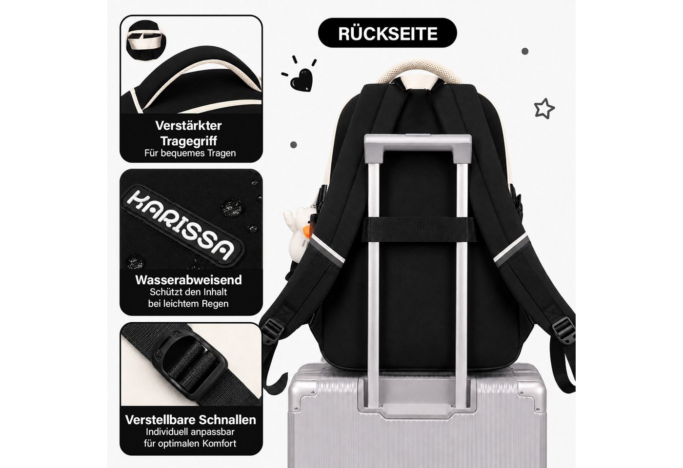 MOPUEA Schulrucksack Schulrucksack Mädchen Teenager (Rucksack Set mit Schultasche und Nachhilfetasche, 2-tlg., Für Grundschule und weiterführende Schule mit Laptopfach), Leicht Großes Volumen Kawaii Design Wasserabweisend Bild 3