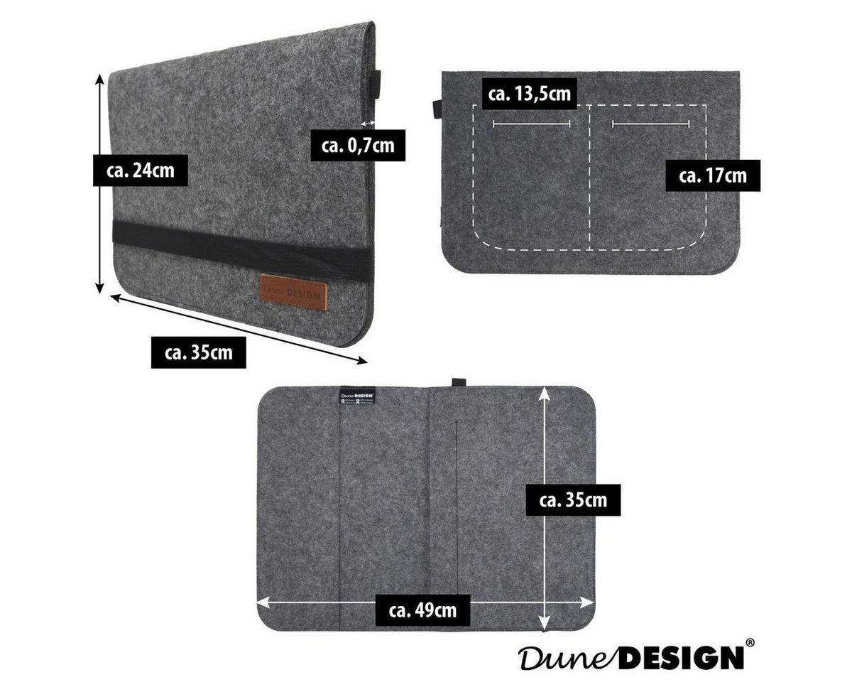 DuneDesign Businesstasche 13.3'' Filz Laptop-Tasche 35x24 cm Tablet Hülle, MacBook Pro Air iPad Net Grau Bild 5