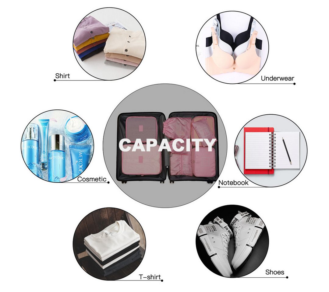 KONO Kofferorganizer Organizer Set 8-teilig für Koffer Kleidung platzsparend verpacken