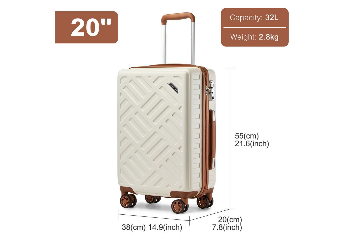 Supercase Trolley Leichter Hartschalenkoffer mit 4 Rollen, TSA-Schloss, Teleskopgriff Bild 3
