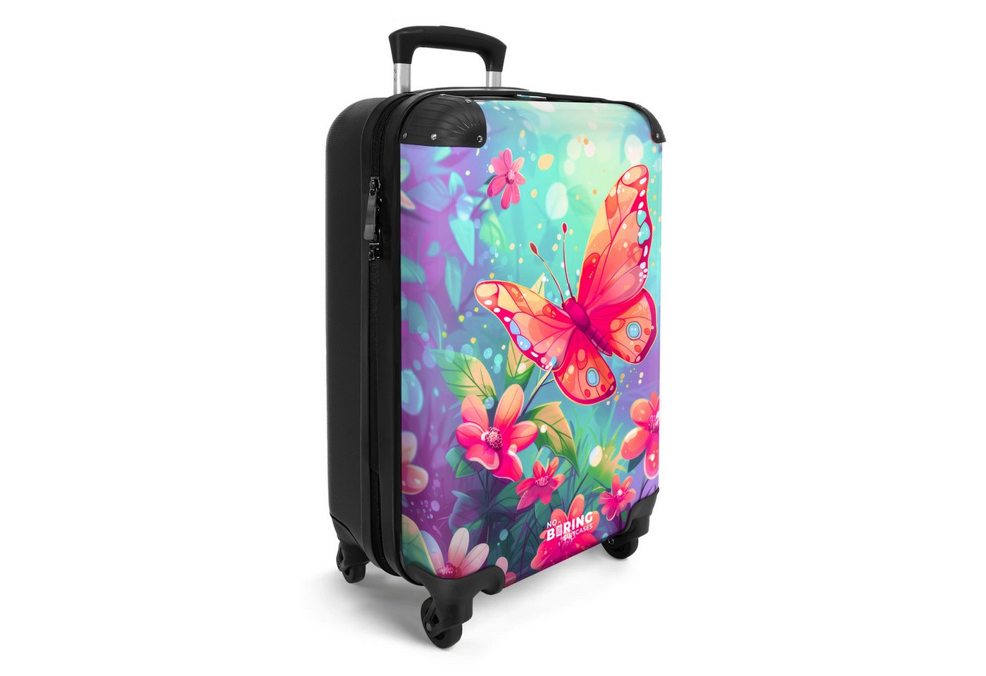 NoBoringSuitcases.com© Kinderkoffer Schmetterling - Blumen - Farbenfroh 55x35x20cm, 4 Rollen, Reisetasche mit Rollen, Koffer Handgepäck Flugzeug Bild 2