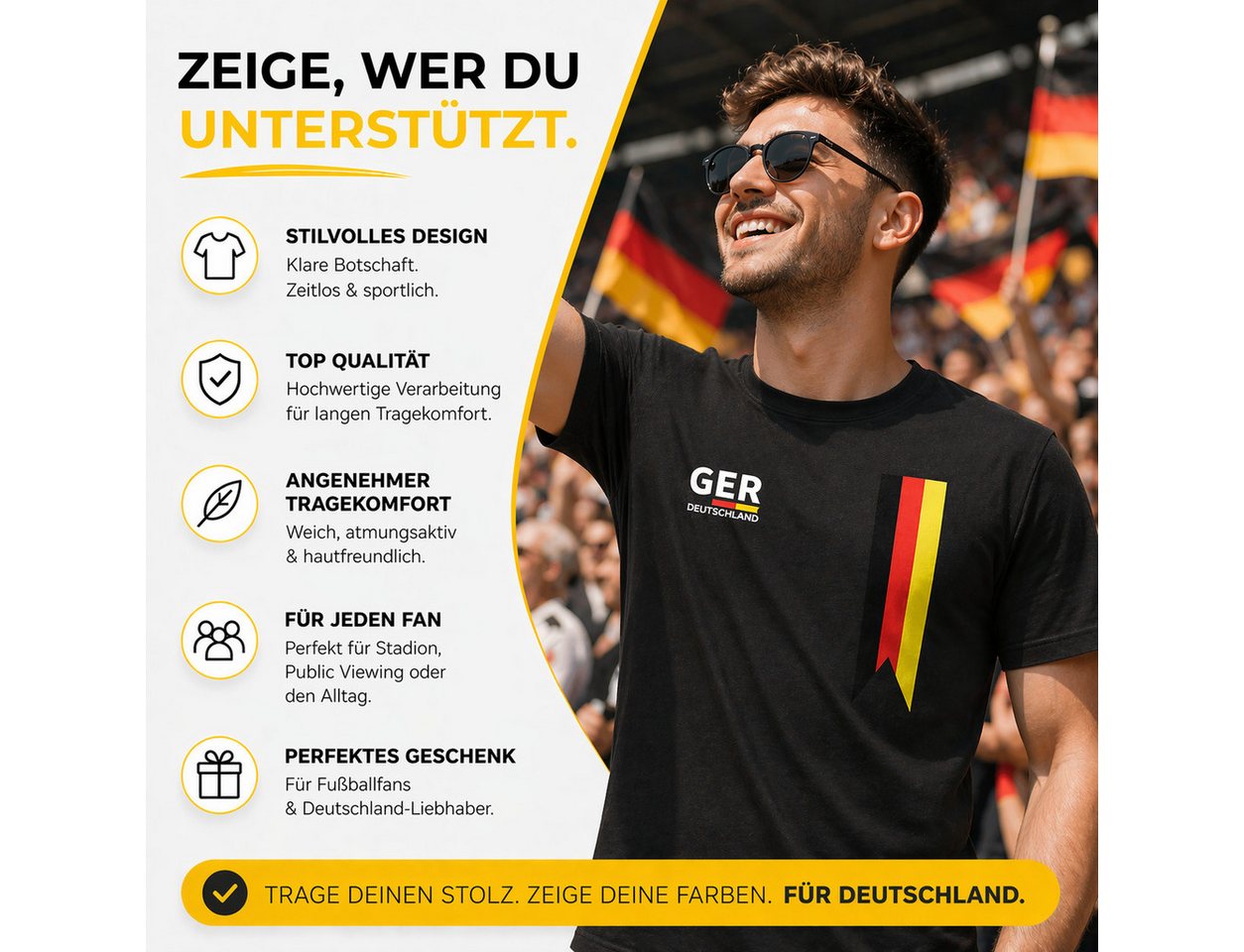 Athlejoy Fußballtrikot WM 2026 Deutschland Trikot – Fußball T-Shirt mit Flagge